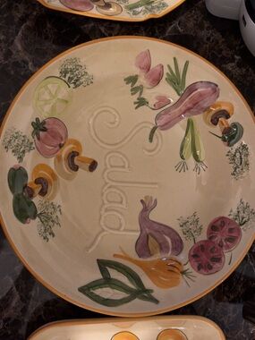 Unbranded Cream & Purple Glazed Salad Plate with Vegetable Motif